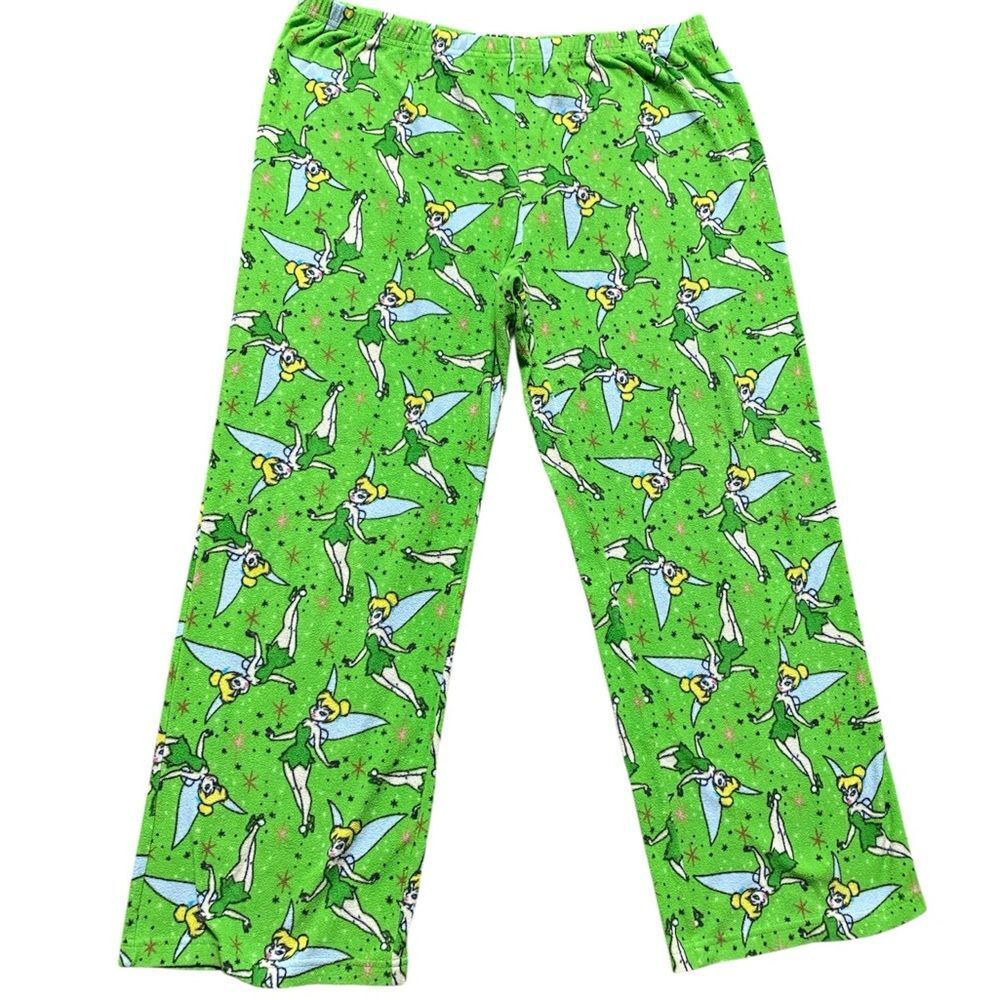 ^ Disney XL Green Pajama Bottoms with tinker bell Character Design soft fleece